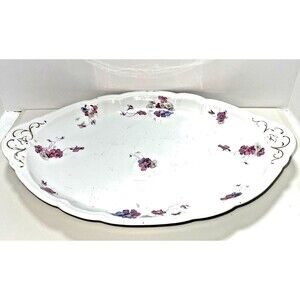 Bassett Limoges Austria 17" Hand Painted Porcelain Oval Platter Pink Floral-READ